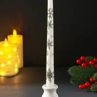 Свеча античная "Снежинки" 255х22 мм, с декором Свеча античная "Снежинки" 255х22 мм, с декором