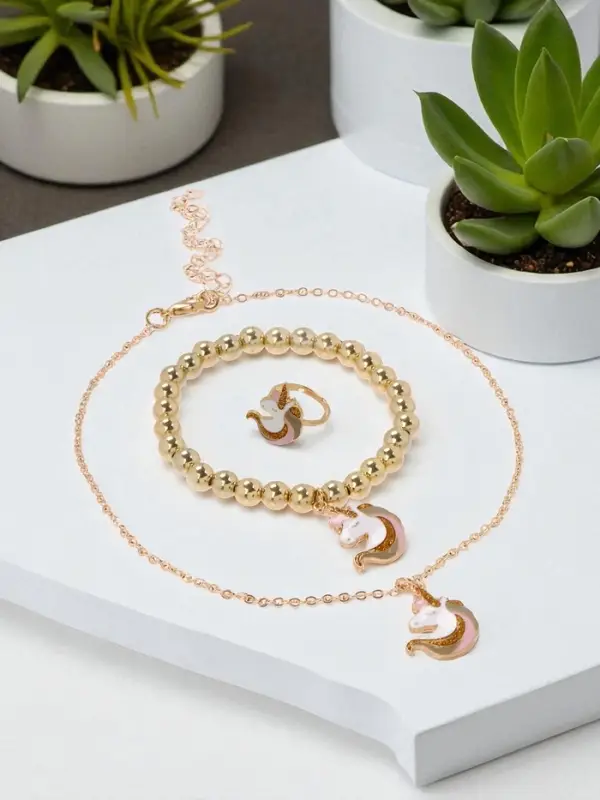 Набор детских украшений &laquo;Выбражулька. Единороги&raquo;, 3 предмета: кулон, браслет, кольцо, разноцветный в золоте