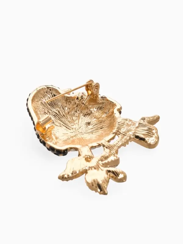 Брошь "Снегирь" в стразах, цвет чёрно-красный в золоте