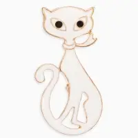 Брошь &laquo;Кошка&raquo;, мур-мур, белая в золоте