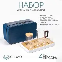 Набор для чайной церемонии ДЖЕКИЧАЙ &laquo;Лючжоу&raquo;, 7 предметов, на 4 персоны, чашка, чайник, стекло, прозрачный