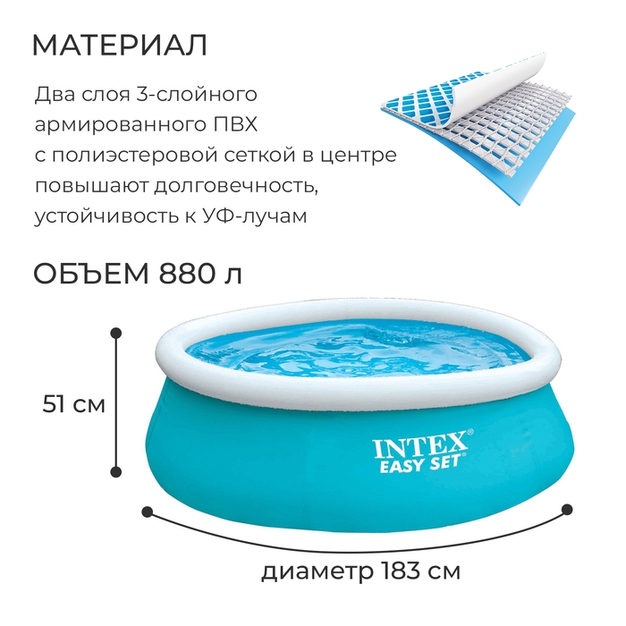 Бассейн надувной Easy Set, 183 х 51 см, от 3 лет, 28101 INTEX Бассейн надувной Easy Set, 183 х 51 см, от 3 лет, 28101 INTEX