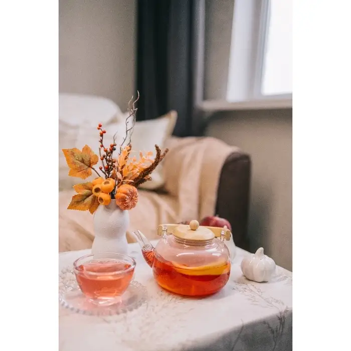 Заварочный чайник &laquo;Эко. Бабл&raquo;, 800 мл, 18&times;13.5&times;12.5 см, с бамбуковой крышкой, металлический фильтр, стекло, прозрачный