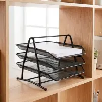 Лоток для бумаг горизонтальный, металлическая сетка, 3 отделения, чёрный