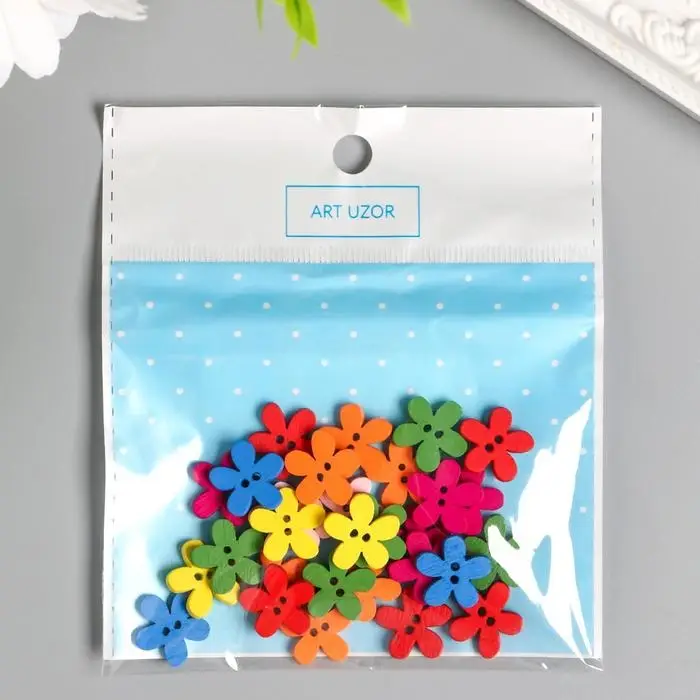 Набор пуговиц декоративных дерево Набор пуговиц декоративных дерево "Яркие цветочки" (набор 30 шт) МИКС 1,5х1,5 см