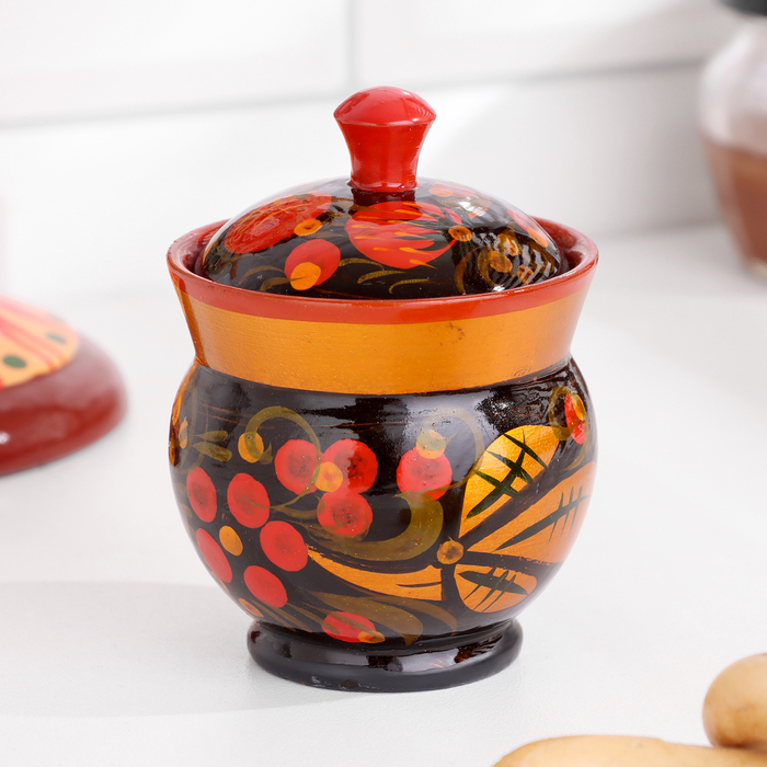 Солонка «Ягодка», малая, с крышкой, 7×6 см, хохлома Солонка «Ягодка», малая, с крышкой, 7×6 см, хохлома