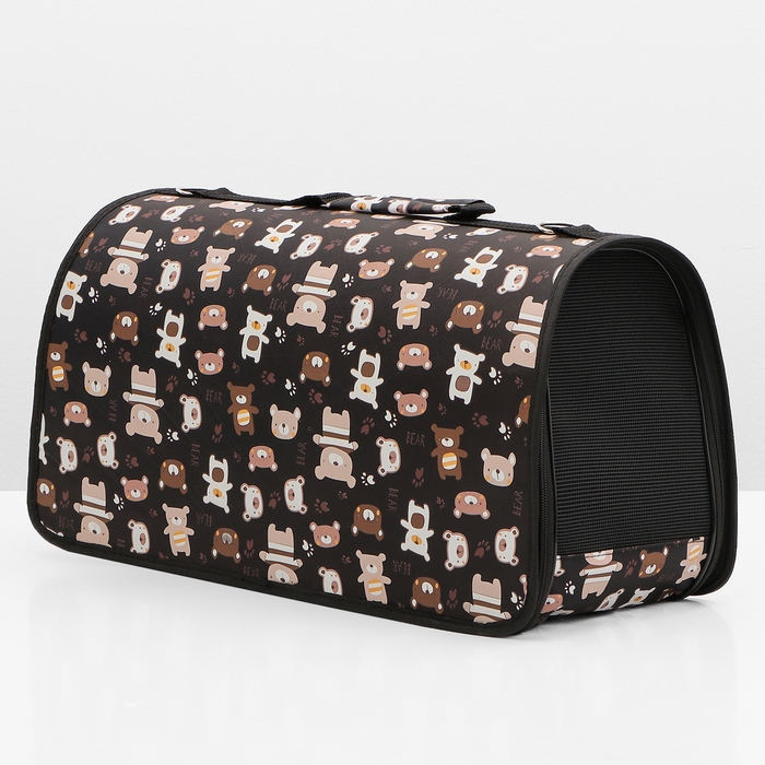 Сумка-переноска каркасная  Сумка-переноска каркасная "Медвежонки", размер L, 53 х 21 х 29 см, чёрный