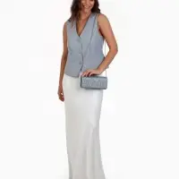 Сумка-клатч женская вечерняя на магните, на цепочке, блестящая, серебристая