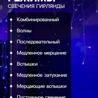 Гирлянда &laquo;Бахрома&raquo; 4&times;0.6 м, IP44, белая нить, 180 LED, свечение синее, 8 режимов, 220 В