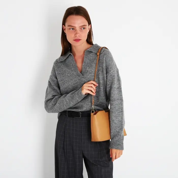 Сумка женская кросс-боди на молнии, 25&times;9.5&times;18.5 см, бежевая