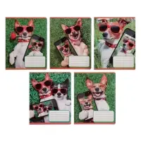 Тетрадь 12 листов в косую линейку, Calligrata &laquo;Селфи.DOG&raquo;, обложка мелованная бумага, серые листы, МИКС
