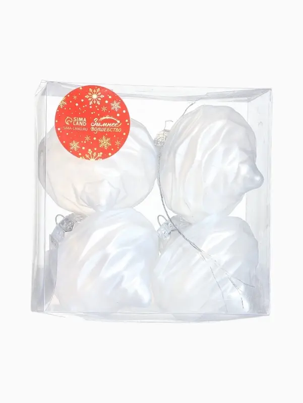 Ёлочные игрушки 4 шт. &laquo;Глория луковки волны&raquo; 7&times;7 см, белый