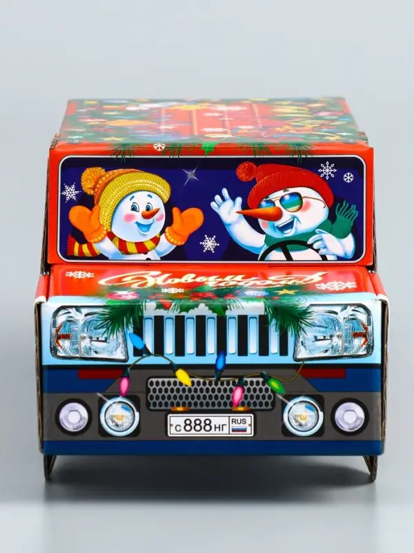 Подарочная коробка Подарочная коробка "Снеговик на джипе", 11,3 х 28,7 х 14 см