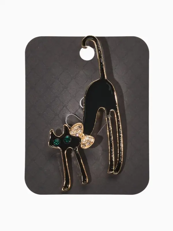 Брошь &laquo;Кошка грациозная с бантиком&raquo;, чёрная в золоте