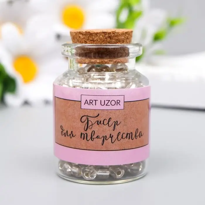 Бисер круглый 6/0 в бутылочке  Бисер круглый 6/0 в бутылочке "Белый" прозрачно-цветной 20 гр