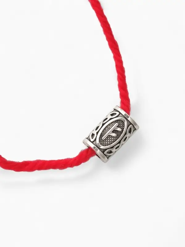 Браслет-амулет на нити &laquo;Красная нить. Руна деньги&raquo;, L=30 см, красный с чернёным серебром