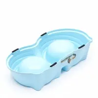 Миска двойная &laquo;Кисы&raquo;, 28&times;16.3&times;7.3 см, на пластиковом основании, металл, голубая