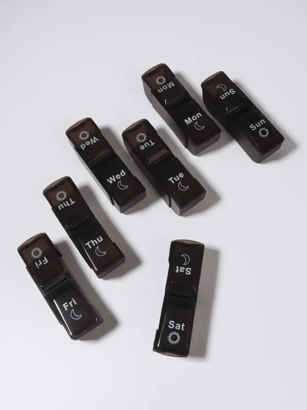 Таблетница - органайзер &laquo;Неделька&raquo;, со съёмными ячейками, английские буквы, утро/вечер, 7 контейнеров по 2 ячейки, чёрная