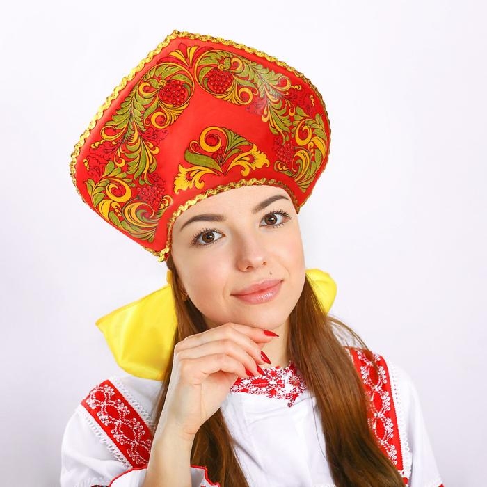 Кокошник «Гроздья рябины на красном», атлас, поролон Кокошник «Гроздья рябины на красном», атлас, поролон