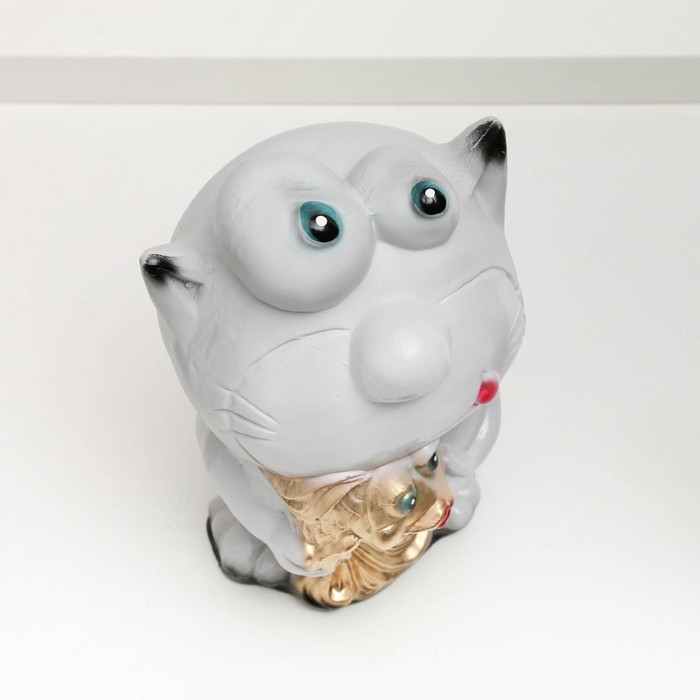 Копилка Копилка "Кот с рыбкой" серый, 16х14х25,5см МИКС