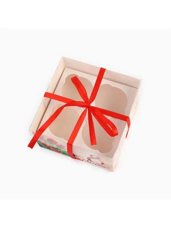 Коробка для капкейка &laquo;8 марта&raquo;, 16&times;16&times;10 см