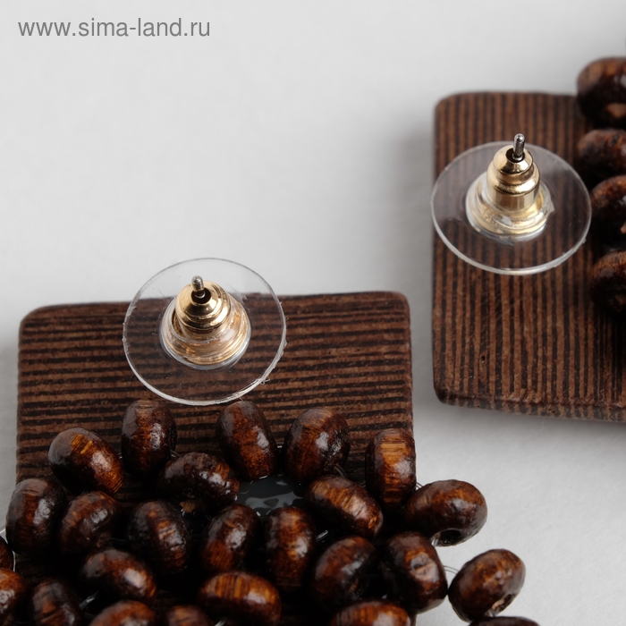 Серьги из дерева «Ваканда» квадрат, цвет коричневый Серьги из дерева «Ваканда» квадрат, цвет коричневый