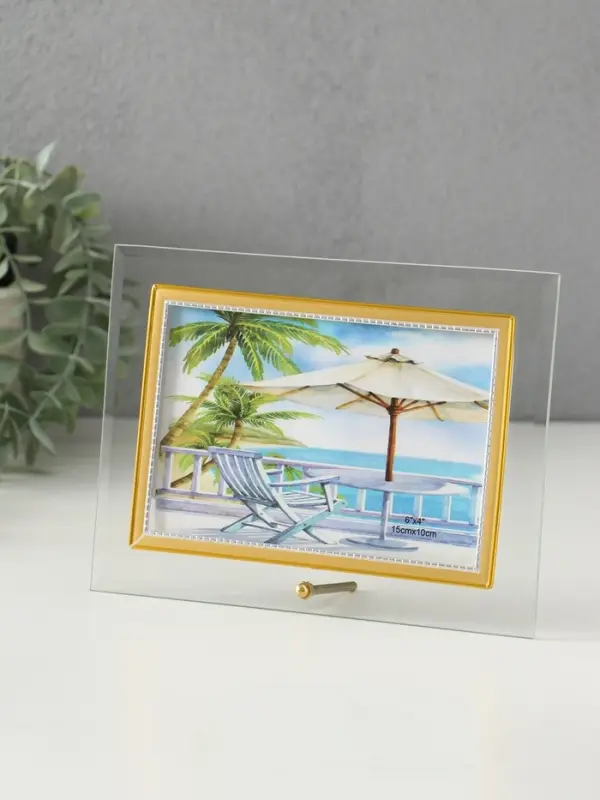 Фоторамка стекло 10х15 см "Золотой кант" горизонтальная 20х14,5 см