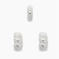 Серьги и каффы QF &laquo;Плетённый бублик&raquo;, набор, цвет серебро