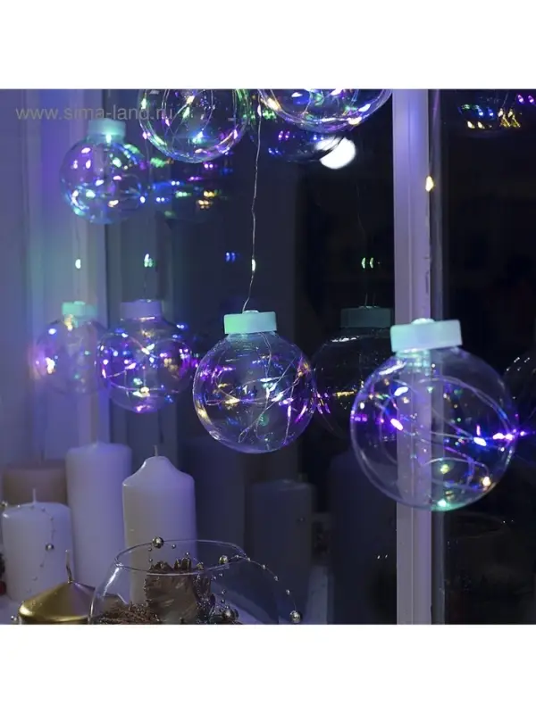 Гирлянда &laquo;Бахрома&raquo; 2.5&times;0.7 м, роса с насадками &laquo;Шарики&raquo;, IP20, серебристая нить, 150 LED, свечение мульти, 12 В