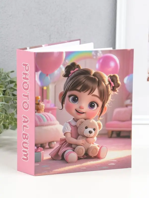 Фотоальбом на 80 фото 10х15 см "Малышка в розовой комнате, с мишкой" в коробке 5х19х22,8 см   109627