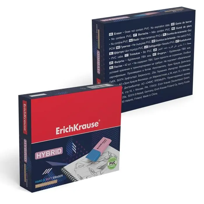 Ластик ErichKrause Hybrid, 54 х 18 х 7.5 мм, мягкий, гипоаллергенный Ластик ErichKrause Hybrid, 54 х 18 х 7.5 мм, мягкий, гипоаллергенный