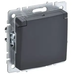 BRITE Розетка одинарная с заземлением с защитными шторками и крышкой 16А IP44 РСбш10-3-44-БрГ графит