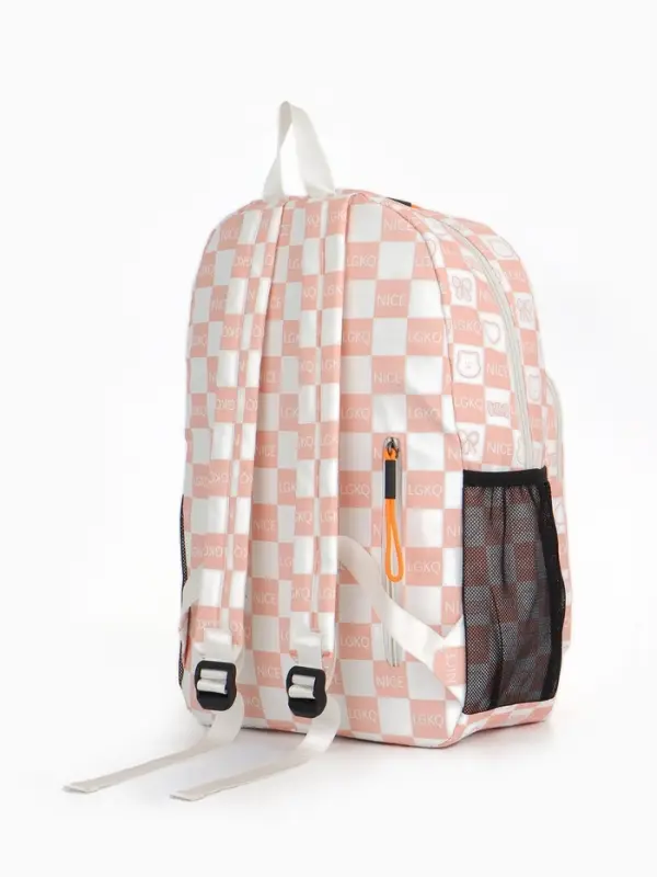 Рюкзак школьный на молнии, с карманами, в клетку, размер 30&times;14&times;43 см, розовый