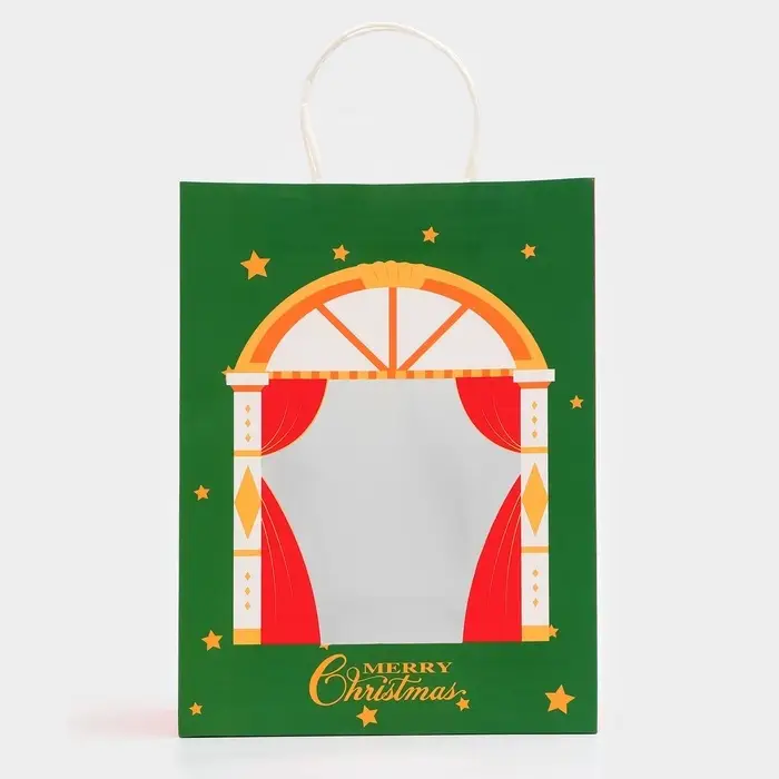 Пакет подарочный с окном &laquo;Театр&raquo; 26&times;35&times;16 см, зеленый