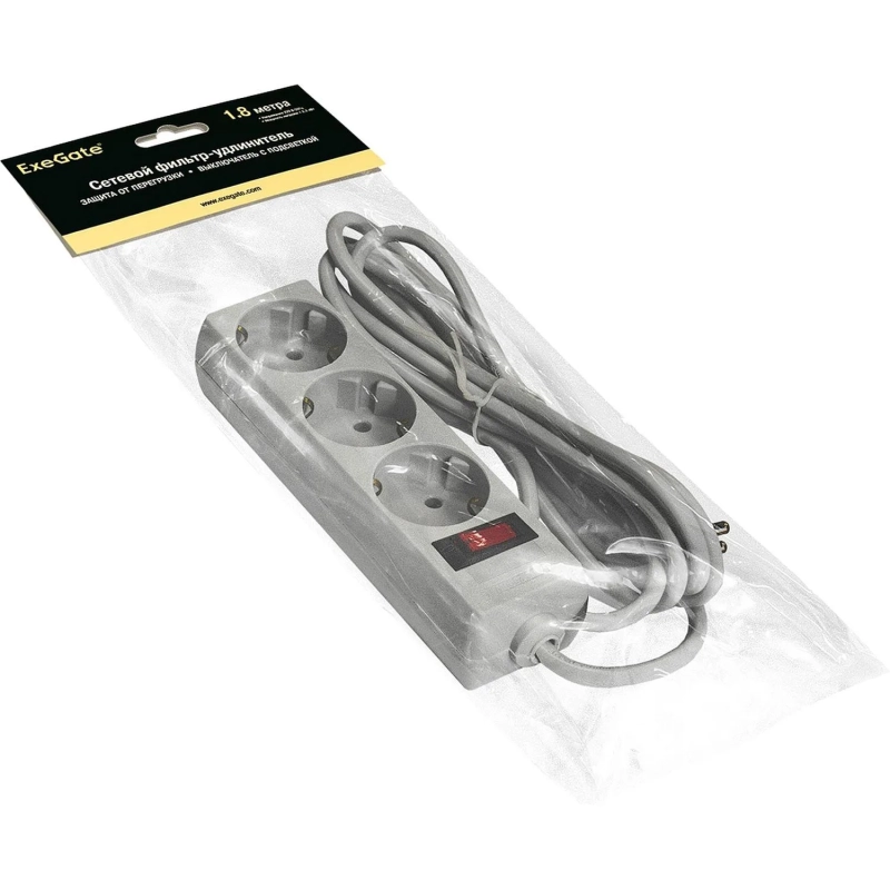 Сетевой фильтр ExeGate SP-3-1.8G 3р1.8м,  10А/2,2кВт,серый(EX221177RUS)