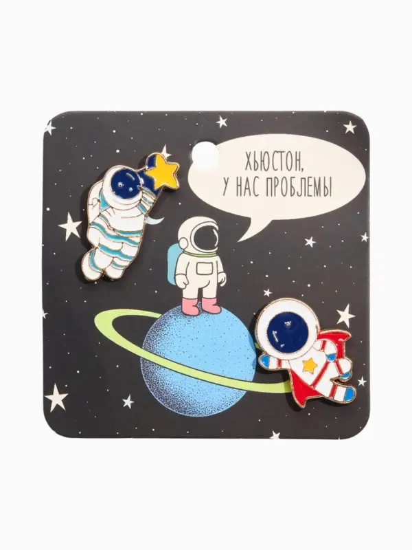 Набор значков (2 шт.) &laquo;Космонавты&raquo;, супер-герои, цветной в золоте