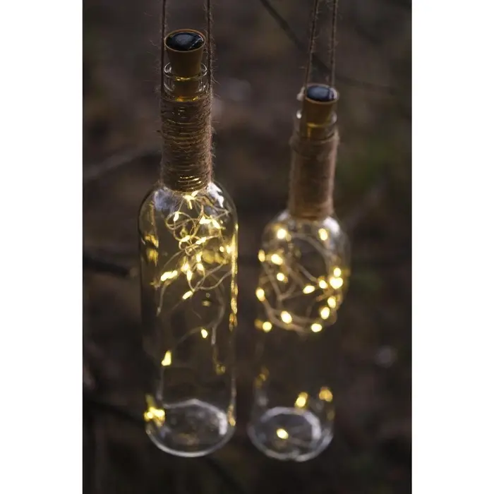 Гирлянда &laquo;Нить&raquo;, 2 м, уличная, роса с пробкой, IP44, серебристая нить, 20 LED, солнечная батарея, свечение тёплое белое