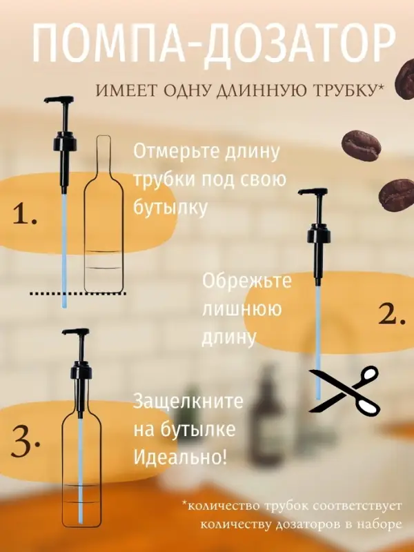 Набор помпа - дозатор для сиропа, черная, универсальная, 3 шт., (31-32 мм), 10 мл