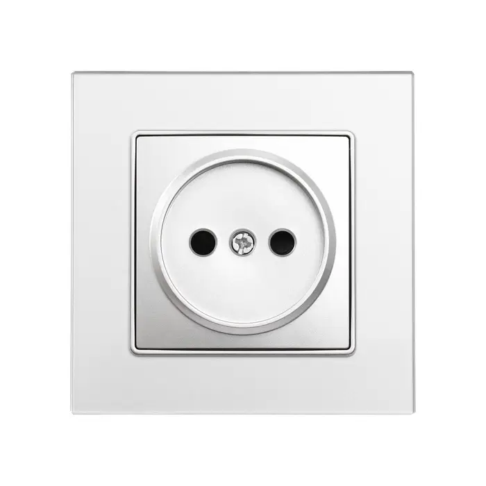 Розетка TOT Glossy Glass, 10 А, стекло, скрытая, одноместная, без заземления, серебристая