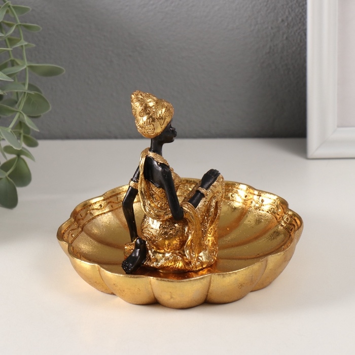 Сувенир полистоун подставка Сувенир полистоун подставка "Африканка в тюрбане, на цветке" золото 14х15х12,5 см МИКС