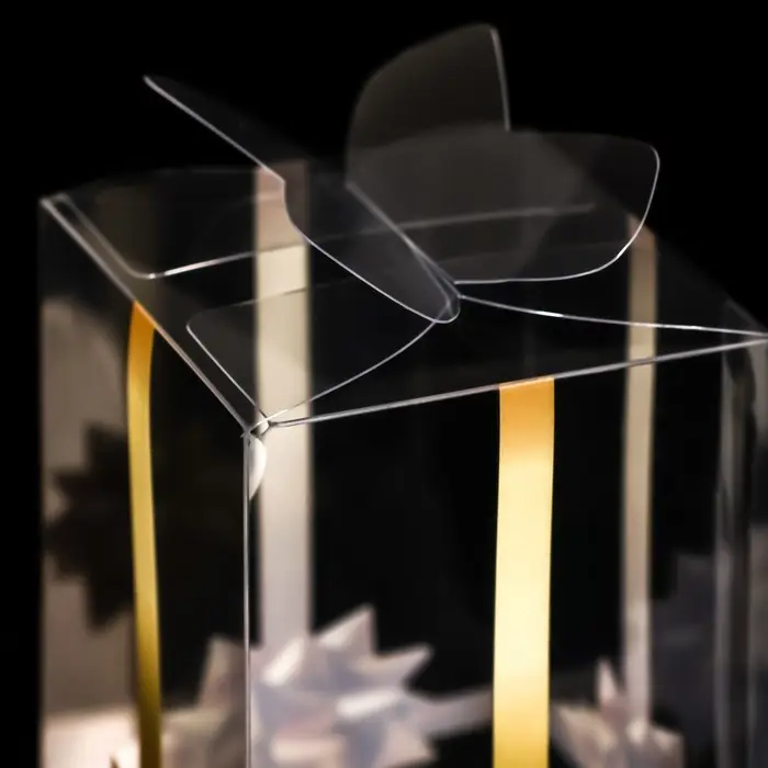 Складная прозрачная коробка из PVC, для упаковки подарков, «Золотой бантик», 6×6×10 см Складная прозрачная коробка из PVC, для упаковки подарков, «Золотой бантик», 6×6×10 см