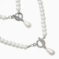 Набор 2 пред-та: бусы.браслет "Жемчуг", капелька, цвет белый в серебре L=18/42см №8