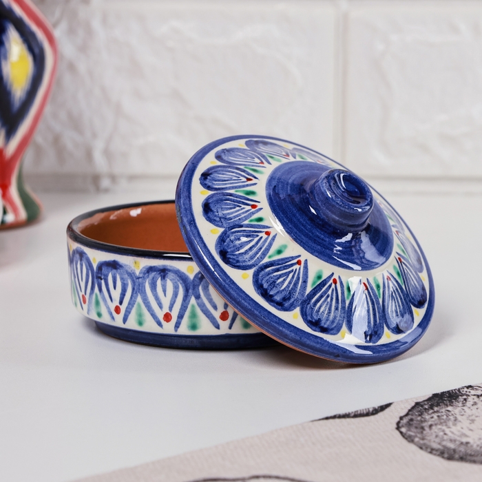 Сахарница Риштанская Керамика  Сахарница Риштанская Керамика "Цветы", 250 мл, синяя