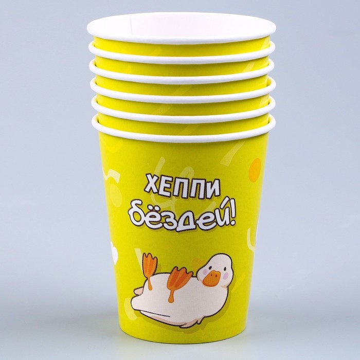 Набор бумажной посуды одноразовый Утки&raquo;: 6 тарелок, 1 гирлянда, 6 стаканов, 6 колпаков