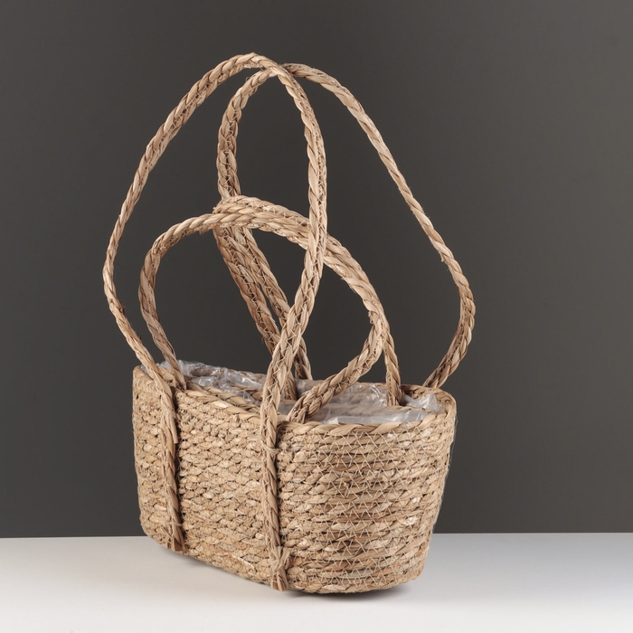 Набор корзин из 2 шт, 35х18хH20/HH44; 31х15хH11/HH39 см, коричневый, рогоз Набор корзин из 2 шт, 35х18хH20/HH44; 31х15хH11/HH39 см, коричневый, рогоз