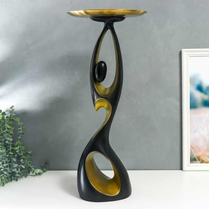 Сувенир полистоун подставка  Сувенир полистоун подставка "Абстракция. Изгибы" чёрная с золотом d=30 см 70х23х21 см