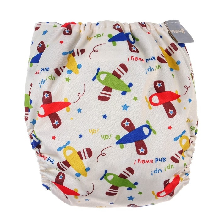 Многоразовый подгузник «Самолеты», 3-15 кг, угольно-бамбуковая ткань, разноцветный, Крошка Я