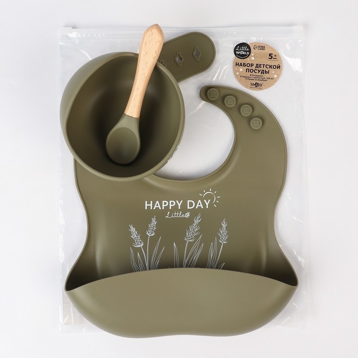 Набор для кормления: нагрудник, тарелка на присоске, ложка, M&B, зеленый Набор для кормления: нагрудник, тарелка на присоске, ложка, M&B, зеленый