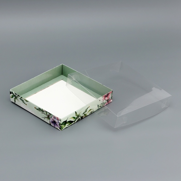 Коробка сборная с PVC крышкой,  Коробка сборная с PVC крышкой, "Для тебя", 16 х 16 х 3 см. Кондитерская упаковка