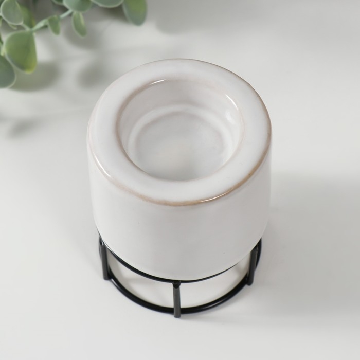 Подсвечник керамика, металл на 1 свечу  Подсвечник керамика, металл на 1 свечу "Пенёк" белый с чёрным 7,7х7,7х8,9 см